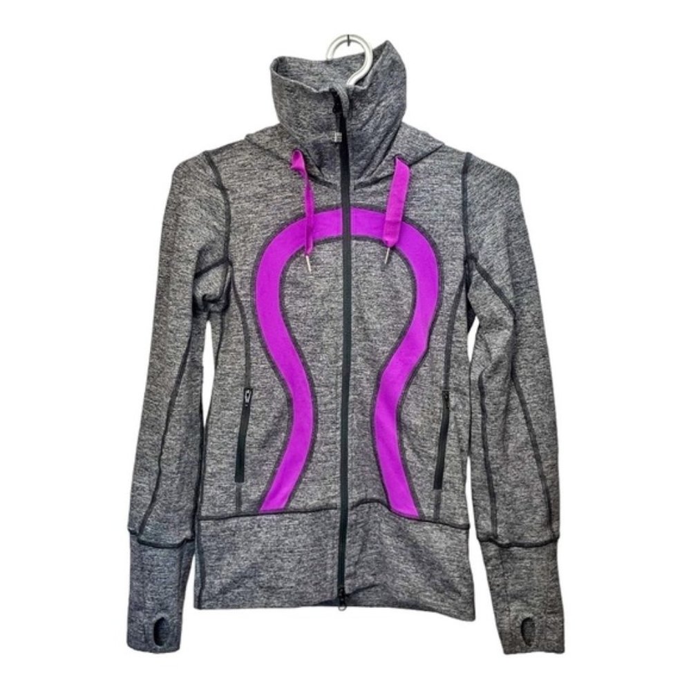 Lululemon Stride Jacket Size 2 Gray Purple Hood Zipper